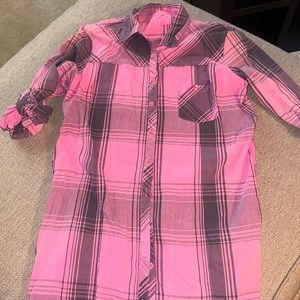 Nollie pink gray button up shirt dress size large
